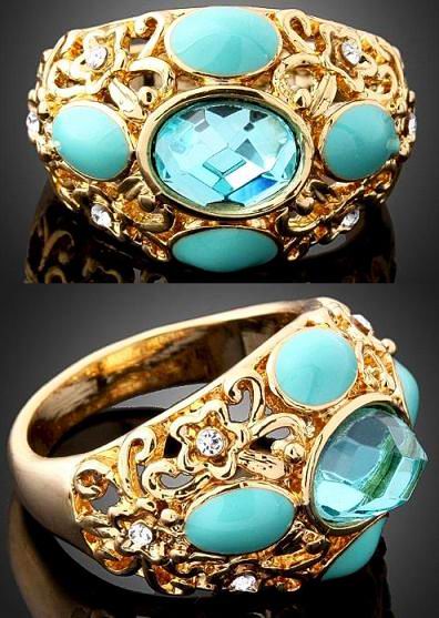 VINTAGE STYLE BLUE SWAROVSKI CRYSTAL RING-sz8.5